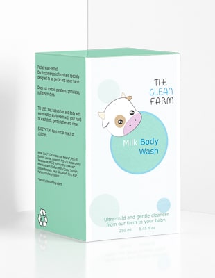 Packaging for Clean Farm milk body wash designed by Janelle Bryan for Packaging class in 2019